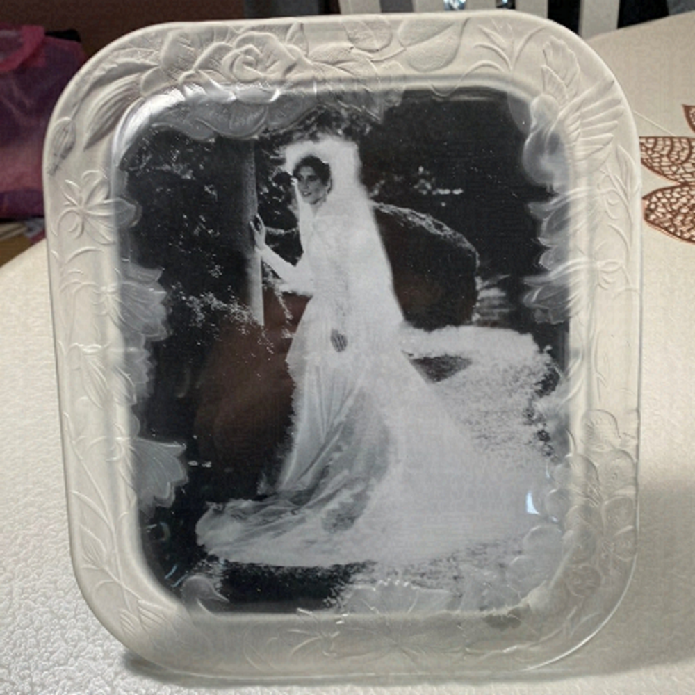 VTG Wedding Crystal Clear Signatures Japan Photo Frame Frosted Floral Swans